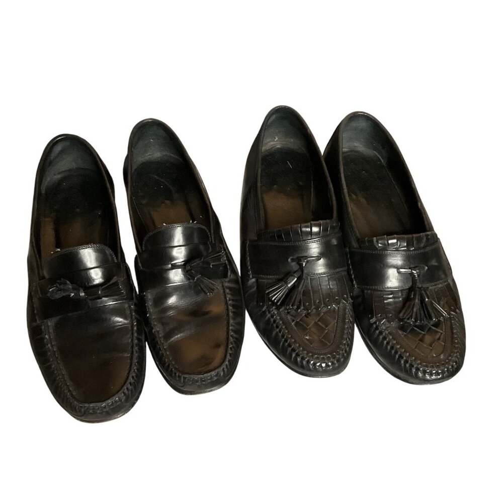 Johnston & Murphy Mens Black Leather Loafers Tassels fringe 2 pair Classic  8.5